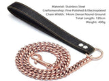Premium Cuban Link Dog Leash with Genuine Leather Handle Heavy-Duty Stainless Steel Pet Walking V1341-ZY-V4WZ94XP-GOLD-120CM472IN