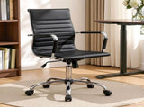 Artiss Office Chair Conference Chairs PU Leather Mid Back Black OCHAIR-H-8147-BK
