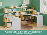Adjustable Computer Desk with Storage Shelving in White Jointed Oak, 131x86x106cm V178-59309