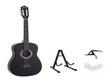 Alpha 38 Inch Classical Acoustic Guitar with Folding Stand Capo and String Set Black GUITAR-D-38F-BK-CAPO