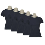 5x Womens 100% Cotton T-Shirt Plain Basic Tee Casual Top in Navy Blue V563-BR-5WSHIRT-NAVYBLU-16