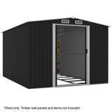 PlantCraft Galvanised Steel Garden Shed 2.58 x 3.13 x 2.02m, with 2 Sliding Doors, 4 Air Vents, V219-GSDSTLPC80GA