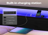 Artiss Metal Bed Frame Queen Size Storage Headboard Charge Station LED 4 Drawers MBED-C-SKY-Q-ALBK-ABC