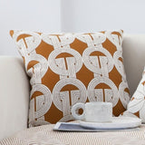 SOGA 50cm Throw Pillow Brown Circular Chain Jacquard Decorative Square for Home Decor FRENCHCUSHION335