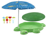 Keezi Kids Sandpit Turtle Sandbox Toys with Umbrella Lid Green 8 Accessories 3 SAND-TURTLE-GN