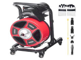 Drain Cleaner Machine 15m x 13mm, Manual Feed Sewer Snake Auger on Wheels - with 4 Cutters & V952-SDJJKLSGDSTJWGUIY002V3