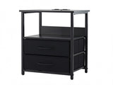 Artiss Bedside Table LED Nightstand Charging Station 2 Drawers Foldable Black FURNI-N-BS04-LED-BK