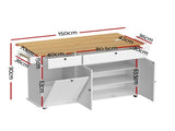 Artiss Kitchen Island Trolley Rolling Serving Cart Storage Drawer Cabinet 150cm White FUR-S-KI-FLD130-WH-AB