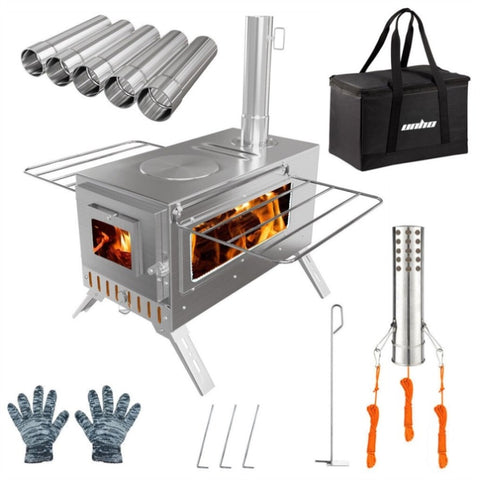 Stainless Steel Wood Burner Stove for Camping w/ Chimney & Bag V178-66979