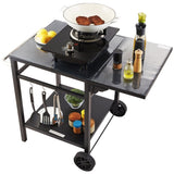 Outdoor Grill Dining Cart with Double-Shelf, 55*55cm BBQ Movable Food Prep Table, Multifunctional V952-JSHWBCTC5565WNHR1V0