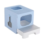 i.Pet Cat Litter Box Large Tray Kitty Toilet Enclosed Hooded Foldable Scoop Blue PET-CLB-BL