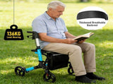Foldable Aluminium Rollator Walker With Seat & Storage Bag, Adjustable Handles, 8" Wheels, V1181-HP001-BL