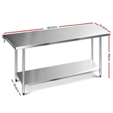 Cefito 1829x760mm Stainless Steel Kitchen Bench 430 SSKB-430S-76-72