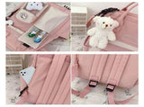 Cute Backpack with Cute Pin Accessories Plush Pendant Cute School Backpack Cute Aesthetic V1370-AZ4-06113