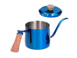 600ml Stainless Steel Manual Coffee Pot Long Narrow Spout Pour Over Kettle with Wooden HandleBlue V1294-YM0710-3118210281012