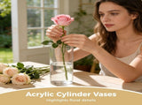 3PCS Acrylic Cylinders, 3.9" x 7.9" Clears for Centerpieces, Unbreakable Elegant Flower V1369-AZ3-W-08813