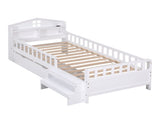 Artiss Single Bed Frame with 2 Storage Drawers, Montessori Bed with Headboard, 2 USB Ports & Led WBED-F-HOMIX-S-WH-AB