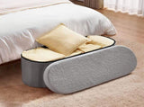 Oval Storage Ottoman Bench, Foldable Teddy Fleece End of Bed Bench, Folding Upholstered Bed Ottoman V952-BYWSZYKZDK40KOB06001V0