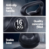 Everfit 16kg Kettlebell Set Weight Lifting Bench Dumbbells Kettle Bell Gym Home FIT-K-KB-16KG-BLACK