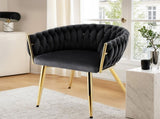 Artiss 1x Dining Chair Armchair Cafe Kitchen Lounge Chairs Velvet Weaving Black UPHO-C-DIN-01-VEL-BK
