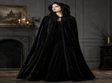 Black Velvet Cape Hooded Cape Cosplay Cape Halloween Costume Cape Party Cape - Black - Size XL V1403-130-75065-BLK-XL