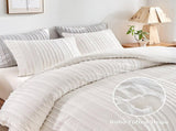 White Tufted Stripe Bedding Set - Single 2 Piece Quilt Cover and Pillowcase Set- V888-ELOSUNG54960-1