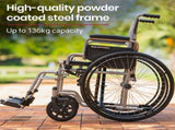 EQUIPMED 24 Inch Folding Wheelchair Lightweight Portable for Elderly and Disabled, Grey V219-EQWRHC05A