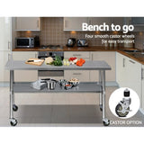 Cefito 1829x610mm Stainless Steel Kitchen Bench with Wheels 304 SSKB-304S-WHEEL-72