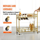 2 Tiers Gold Metal Bar Serving Cart with Wine Rack Glass Holder 120 LBS V952-BLFWCCB15X315AFJYV0