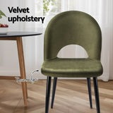 Artiss Dining Chairs Set of 2 Velvet Hollow Green MO-DIN-C-01-VEL-GNX2