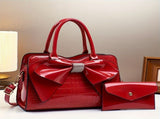 White Ladies Handbag Bow Embellished Handbag Handbag With Small Purse Crocodile - Coffee color V1347-945-08947-COF-29-12-21