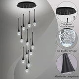 BAMDECOR LT08 12-Heads Solid Crystal Teardrop Chandelier High Ceiling Foyers Entrance Chandeliers V255-BAM-LT08-12-BLACK