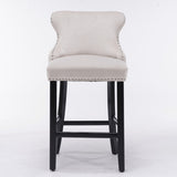 4x Velvet Upholstered Button Tufted Bar Stools with Wood Legs and Studs-Beige V226-SW1824BG-2