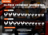 3/8" Drive Crowfoot Wrench Set with 2 Extension Bars, 24-Piece Crows Foot Wrench Set, SAE 3/8"-1" V952-LBXBSTZJT3824T2HUV0