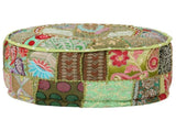 Patchwork Pouffe Round Cotton Handmade 40x20 Cm Green 43_246573