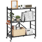 VEVOR 3-Tier Foldable Storage Shelf with Wheels 76 x 33 x 91 cm Metal Shelving V952-YDKZDHJHS3C1P6WN0001V0