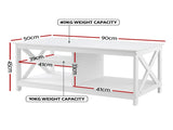 Artiss Coffee Table Storage Shelf White FUR-S-COF10-WH