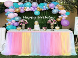 2 Pack 6ft Rainbow Table Skirt for Birthday Party Tulle Table Skirt for Baby Shower Girl Boy Gender V1370-AZ4-01561