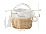 2pcs Pearl Carrying Basket Brown Rattan Small Pearl Handle Flower Basket for Wedding Gift Packaging V1294-YM0523-220331XY0138