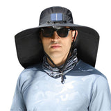 Solar Powered Fan Sun Hat with Neck Flap for Men Wide Brim Outdoor Fishing Hat USB Rechargeable 3 V1366-AZ2-W-14725