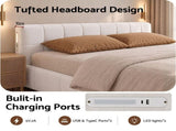 Artiss King Bed Frame with Charging, LED Lights & Tufted Headboard BFRAME-I-PUFF-K-WH-AB