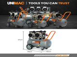 UNIMAC 50L 3.0HP Silent Oil-Free Electric Air Compressor, Portable, Twin Nitto Outlets V219-TOLACMUM5C0FA