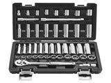 Socket Set, 44 Pieces, 9.5 mm Drive Socket and Ratchet Set, SAE and Metric, Deep and Shallow, V952-TTJLBSZJTTJLGYKSQ001V0