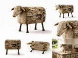 Rustic Farmhouse Sheep Figurine, Distressed WoodGrain Resin Sheep Ornament, Cottage Style Tabletop V1366-AZ2-W-24863