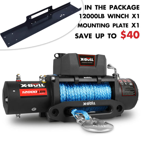 X-BULL 12000LBS Electric Winch 12V 4x4 synthetic rope 4WD Car with winch mounting plate V211-AUEB-XBEW006WP010V