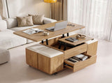 Fittro 3-in-1 Lift Top Coffee Table with 4 Chairs, Dining Table Work Desk Built-in Storage, MF-CT-W4C-NAT-AB