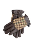 Dents Mens Faux Fur Lined Abraham Moon Dogtooth & Leather Gloves - Brown V563-5-9308-BRNBRN-L