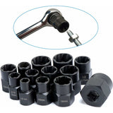 13 pcs Twist Socket Set, 9.5Mm DAmaged Bolt Extractor, Handle Nut Extractor Socket Sets For Locking V1188-MS-227-1211