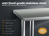 Cefito Stainless Steel Kitchen Bench w/ Splashback 760x610MM 430 SSKB-430S-WHEEL-30-24