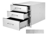 18x23 Outdoor Kitchen Stainless Steel Triple Access BBQ Drawers with Chrome Handle, 18 x23 x 23 V952-18X23YC3CBXGCTG01V0